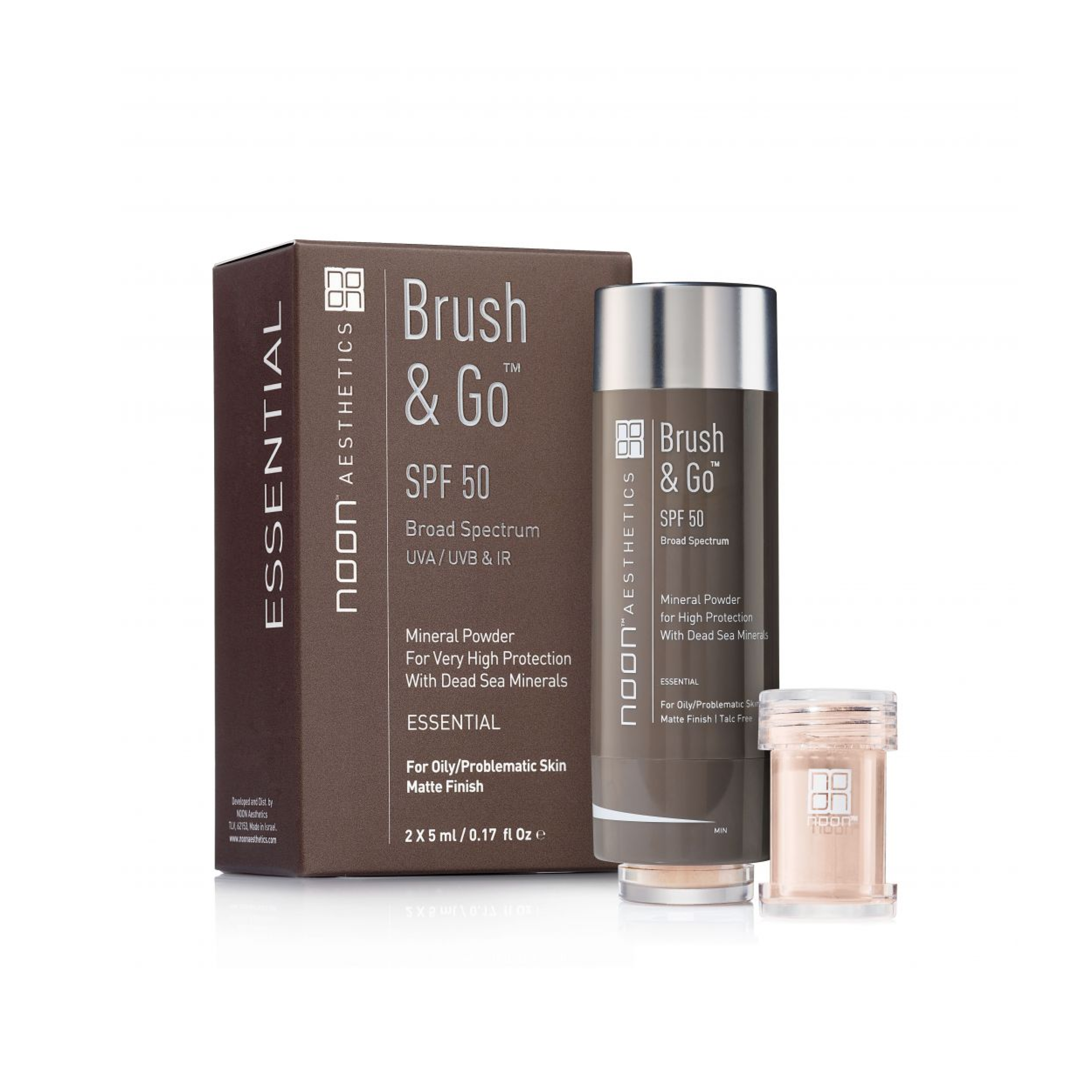 Brush & Go - SPF 50 mineralinė apsauga nuo saulės mišriai, riebiai odai
